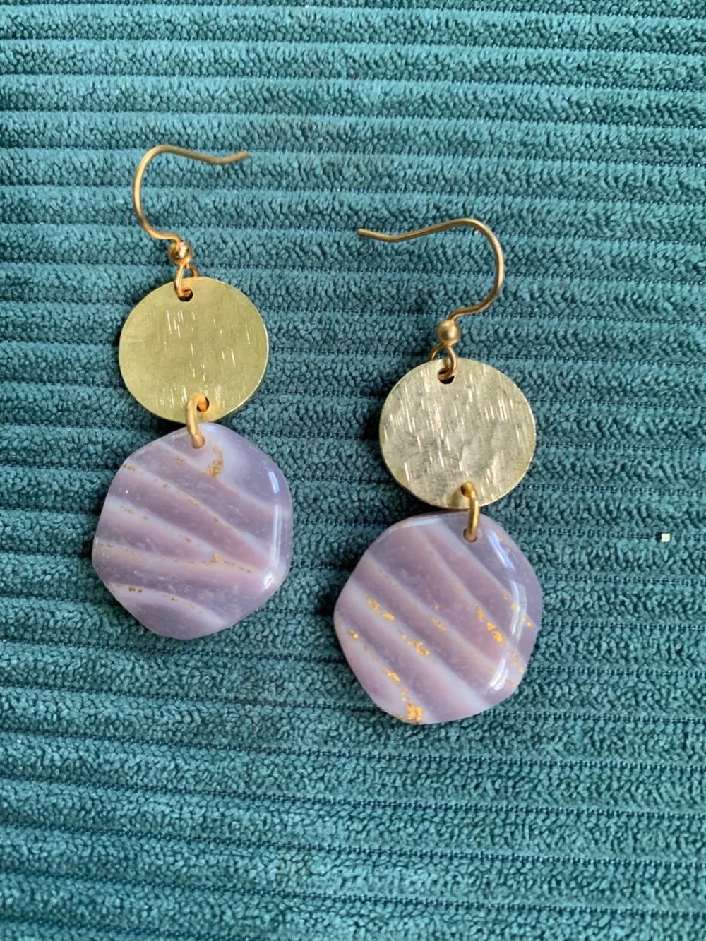 Gold and Lavender Drop Earrings - Women Jewelry